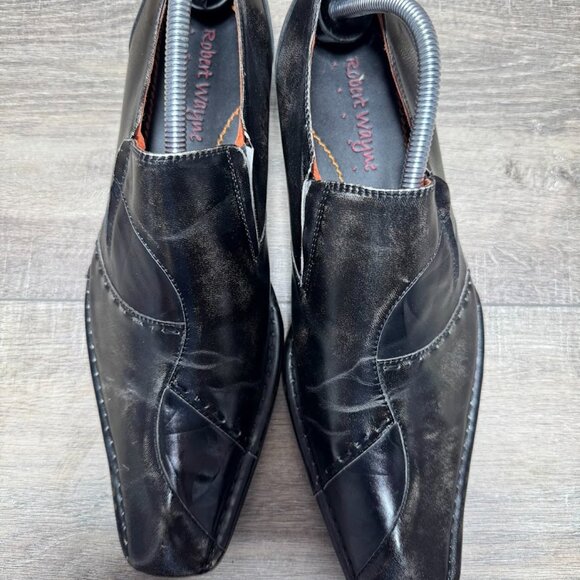 Robert Wayne Enzo Pieces Black Leather Square Toe Loafers Men's Size 9 - Picture 2 of 7